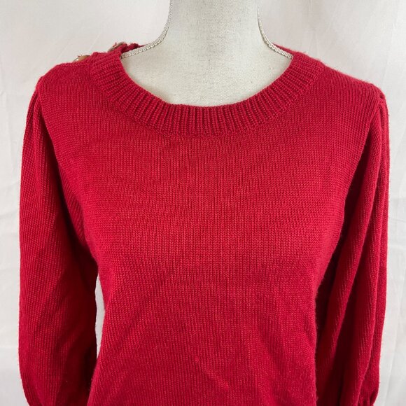 Stella Pardo Sweater S Red Leg of Mutton Sleeve Button Details - Picture 3 of 13